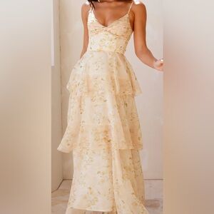 Yellow Floral Maxi Dress with Ruffled Tiers